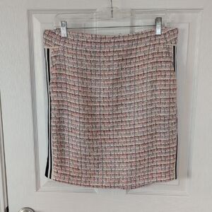 Anthropologie Pink and Navy Tweed Midi Pencil Skirt